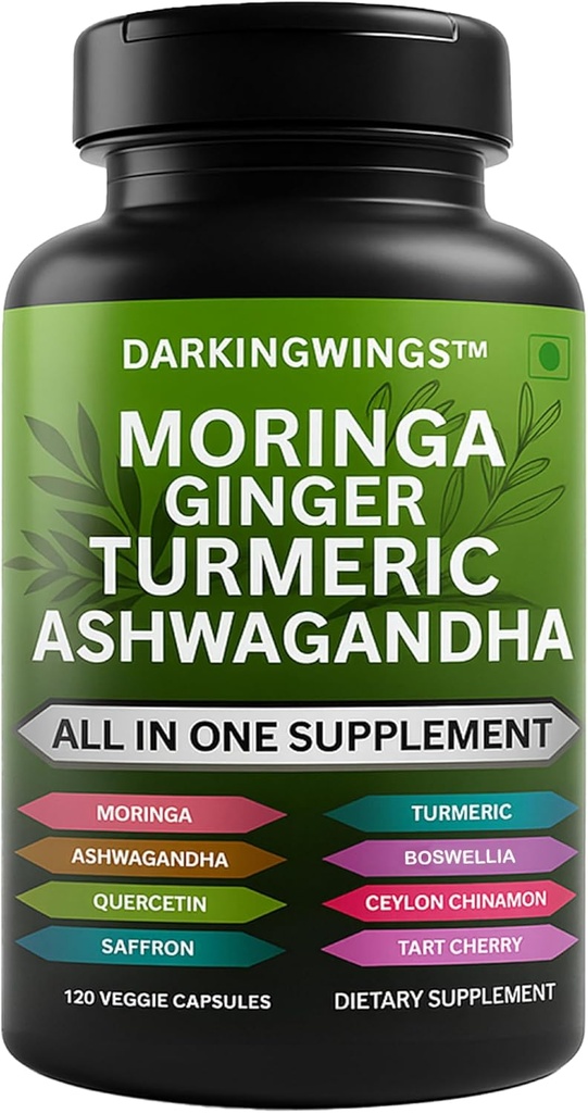 Turmeric Curcumin Moringa Supplement Ginger Boswellia Saffron - Ceylon Cinnamon, Tart Cherry, Quercetin Tar Nettle Holy Basil - 120 Kont