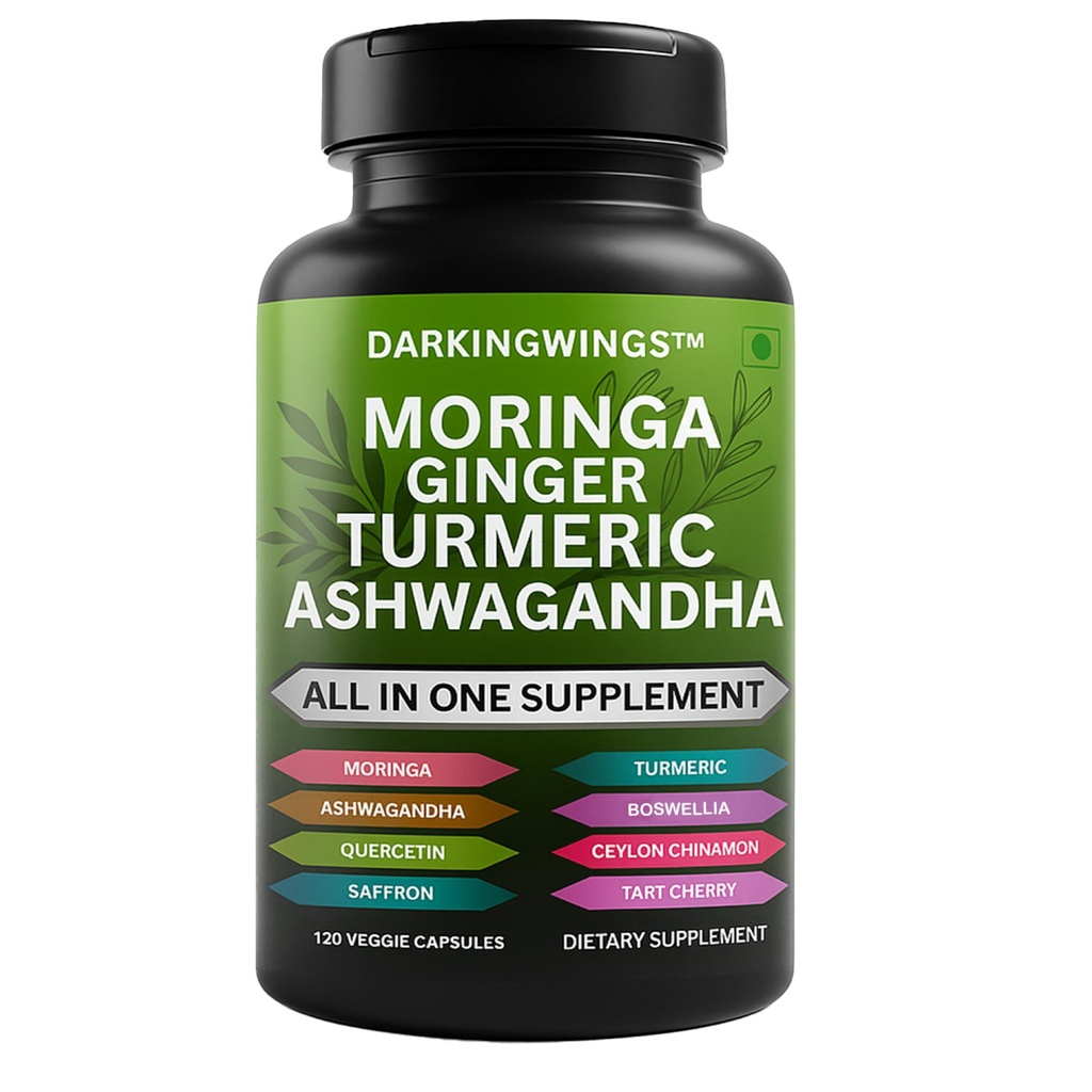 Turmeric Curcumin Moringa Supplement Ginger Boswellia Saffron - Ceylon Cinnamon, Tart Cherry, Quercetin Tar Nettle Holy Basil - 120 Kont