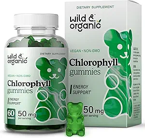 Άγρια & οργανική Chlorophyl Gummies 50mg - Detox Cleanse Συμπληρώματα w/Sodium Chlorophyllin χαλκού - Εσωτερικό αποσμητικό w/Chlorophyl Powder - Vegan, Non-GMO - 60 Herbal Chews