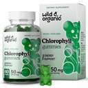 Wild & Organic Chlorophyll Gummies 50mg - Detox Cleanse Supplements w / Sodium Copper Chlorophyllin - İç Deodorant w /Chlorophyll Toz - Vegan, Non-GMO - 60 Herbal Chews
