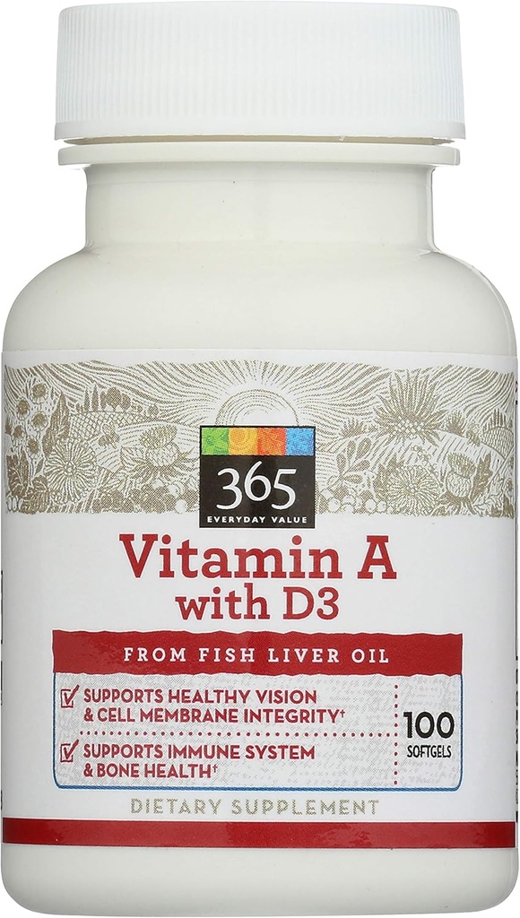 365 από Whole Foods Market, Βιταμίνη Α με D3, 100 ct