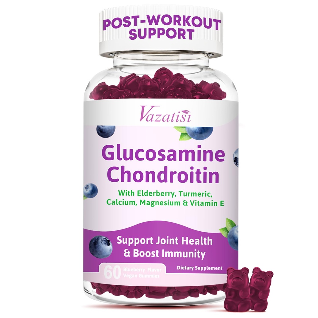 Glucosamine Chondroitin Gummies - Glucosamine Gummies με MSM, Turmeric & Boswellia, Cartilage Υποστήριξη, Κοινή Δομή & Ιστός, Κοινό συμπλήρωμα υποστήριξης για άνδρες και γυναίκες - 60 Cts