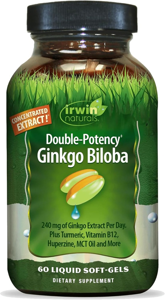Irwin Naturals Double-Potency Ginkgo Biloba - 60 Softgels - Gelişmiş Memory, mental Focus & Energy