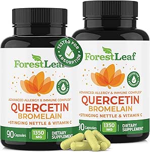 ForestLeaf Quercetin με Bromelain - 1350mg ανάμειξη με βιταμίνη C & Stinging Nattle, Advanced Quercetin 500mg συμπλήρωμα, μη Γλουτένη Γλουτένη Γλουτένη, Φυσικό ανοσοποιητικό & αναπνευστική λειτουργία 180 κάψουλες Veggie
