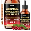 8in1 Schisandra Berry Drops with Milk Thistle, Ashwagandha, Rhodiola Rosea, Holy Basil, Artichoke, Dandelion Root & Turmeric Curcumin - 2 Fl Oz for 2 Month Supply