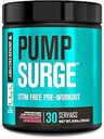 Jacked Factory Pumpsurge Caffeine Free Pre προπόνηση για άνδρες & γυναίκες - Nootropic Booster & Stim Δωρεάν προπόνηση - Έντονες Αντλίες, Ενισχυμένη Εστίαση - 30 Σερβιέτες, Λεμονάδα Φράουλα
