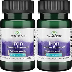 Swanson Iron (Ferrous Fumarate) - Mineral Supplement Enerji Desteği - Oksijen Teslimat ve Fatty Asit Metabolism 60 Sgels (2 Pack)