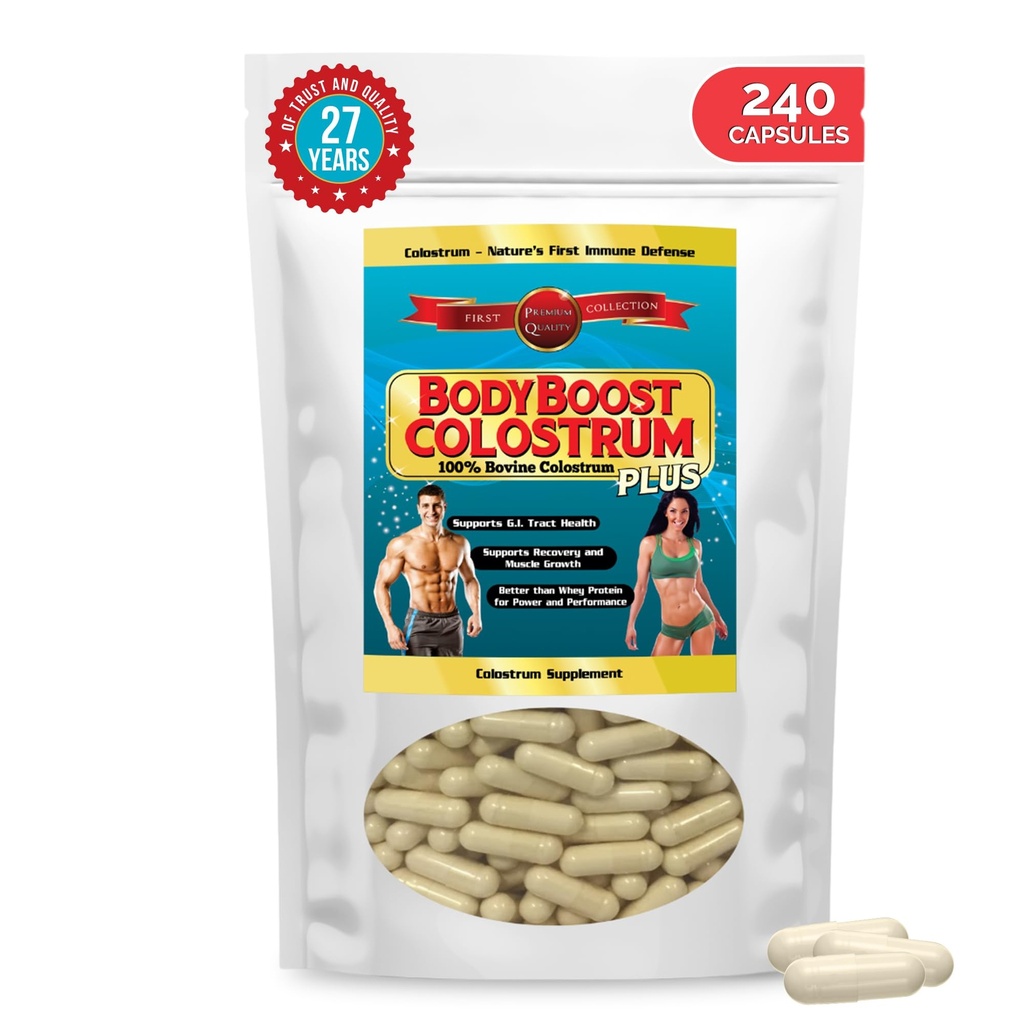BodyBoost Colostrum Capses (240) - συμπλήρωμα ανοσοενισχυτικού ενισχυτή με ανοσοσφαιρίνη & Lactoferrin, Grass-fed Bovine Colostrum Capsule, 100% Bovine Colostrum, Super Food for Gut Health, Diverse Intake