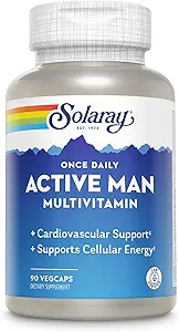 SOLARAY Once Daily Active Man Multivitamin - Cellular Energy and Immune Support Supplement w/Vitamin D, Vitamin C, B12, B6, Zinc, Lutein, Digestive Enzymes, Whole Foods, 60-Day Guarry, 90 Services