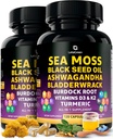Sea Moss Capsules – 17-in-1 Blend with Black Seed Oil Ashwagandha Bladderwrack Burdock Root Turmeric Vitamin D3 K2 C for Daily Wellness – Multimineral Supplement for Men & Women – 240 Count