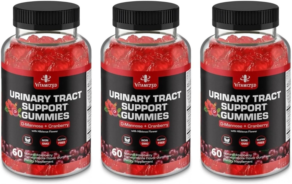 Potent Cranberry Gummies 1500 mg with D Mannose - Kadınlar ve Erkekler için Urinary Tract Health, Urinary Flush & Bladder Fast-Acting Support Supplements with Hibiscus Toz, 180 Count