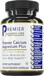 Premier Research Labsuba Magnezyum Plus - Kalsiyum Supplement, Kalsiyum Tamam, Magnezyum Pure, Mushroom Kompleks Reishi & Lions Mane - 300 Vegetarian Capsules Mane - 300 Vegetarian Capsules