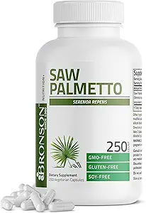 Bronson Saw Palmetto επιπλέον δύναμη υποστηρίζει υγιή λειτουργία του προστάτη & υποστήριξη υγείας ούρων - μη ΓΤΟ, 250 κάψουλες χορτοφάγων