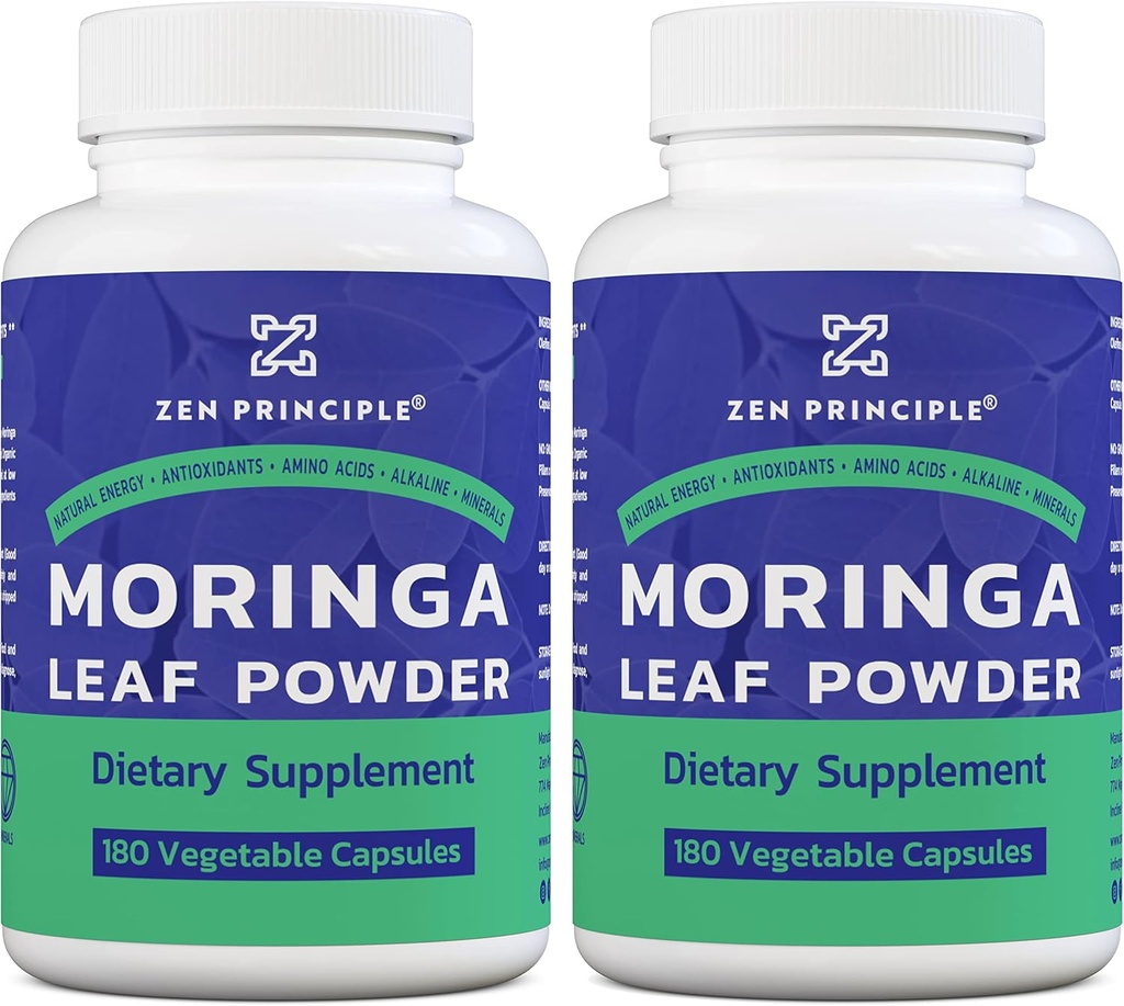 Zen Prensip Organik Moringa Oleifera. Ultra-Premium. Tüm Doğal Enerji Boost ve Multi-Vitamin sağlar. Bir Raw Superfood, Vegan, No GMO ve Gluten Free. 360 Capsules.