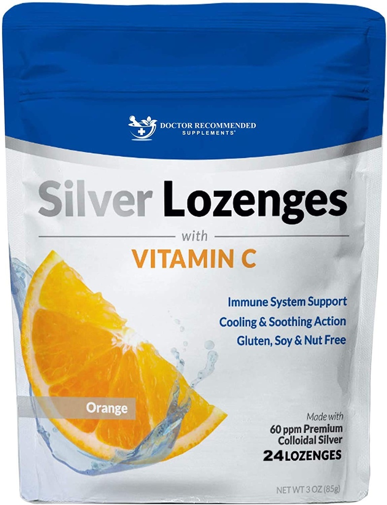 C vitamini ile Gümüş Lozenges - Premium Nano Silver 60 PPM Colloidal Silver, Organik Honey ve C Mineral Tamam Immune System, Soothe Cough & Throat - 24 Orange Lozenges
