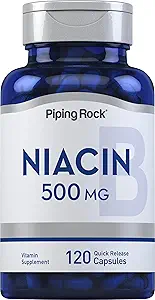 Piping Rock Niacin 500 mg Flush | 120 Capsules | Non-GMO ve Gluten Free Supplement Supplement