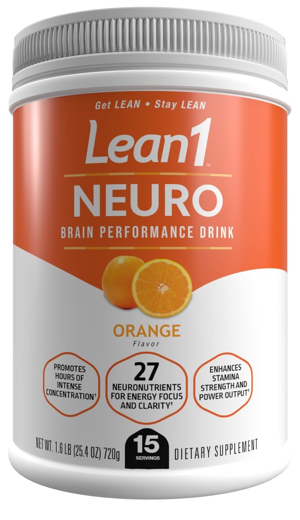 Lean1 Neuro, Mental Energy Powder Drink, orange flavor, 15 serving tub by Nutrition53