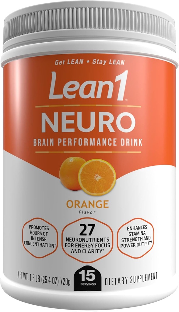 Lean1 Neuro, Zihinsel Enerji Toz İçer, portakal lezzeti, Beslenme53 tarafından hizmet edilen 15 adet