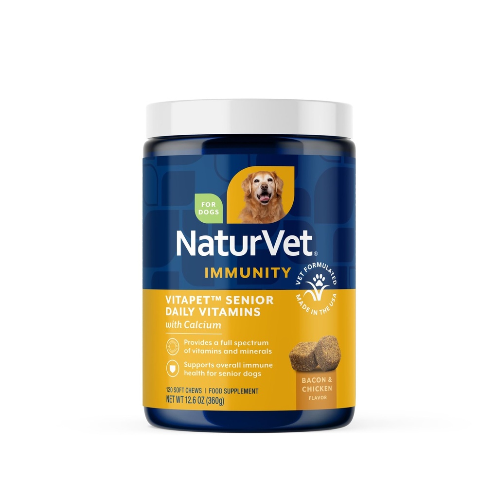 NaturVet VitaPet Senior Daily Vitamin Dog Supplements Plus Glucosamine - Full-Spectrum Vitaminleri, Mineraller - Yaşlı, Aktif Köpekler için Ortak Destek - 120 Ct. Soft Chews
