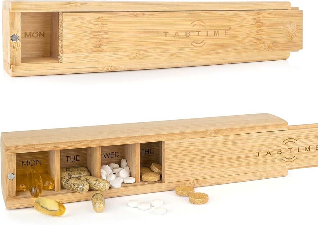 Banyo Haftalık Pill Organizer - 7 Gün Ahşap Tablet Kutusu - İdeal Estetik Pi Vitaminler veya Supplements için Organize Edilecektir