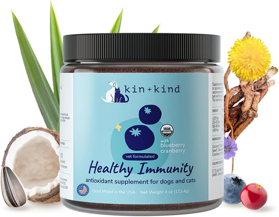 kin+kind Dog Supplement Toz - Köpekler ve Kediler için Sağlıklı Immunity - Bladder Desteği - Organik Cranberry, Blueberry ve Coconut ile Doğal Formula - Amerika'da Yapıldı - 4 oz (Medium)