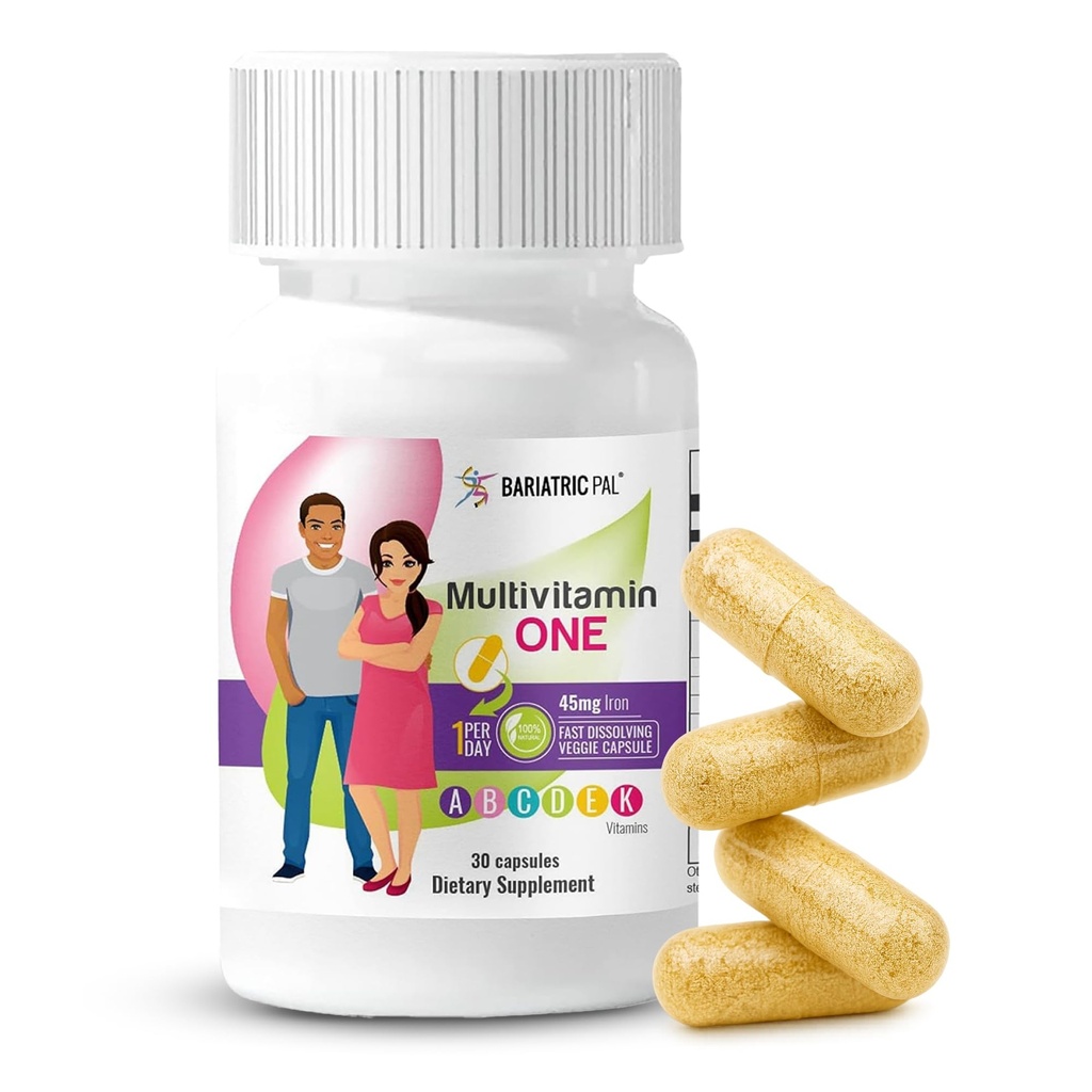 BariatrikPal Multivitamin ONE 1 per Day! Bariatrik Multivitamin Capsule 45 mg of Iron | Easy to Swallow | Bariatrik Cerrahi Hastaları için Vitamin | 30 (1 Ay Supply)