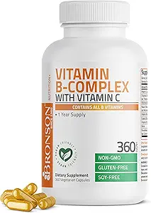 Bronson Vitamin B Kompleks Vitamin C - Immune Health, Energy Support & Nervous System Support - Non-GMO, 360 Vegetarian Capsules