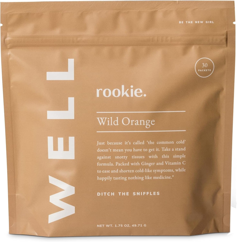 Rookie Wellness Well – Vegan Immune Support Packets with 1000 mg of C, 14 mg of Vitamin E, and Ginger in a Natural Citrus Flavor - Sugar and Filler Free (30 hizmet, Wild Orange)
