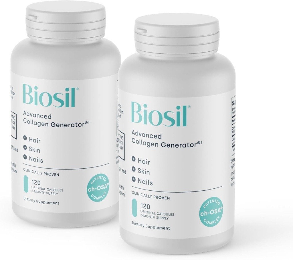 Biosil Collagen Booster Supplement - 120 Original Capsules, Pack of 2 - Patented ch-OSA Activator for Skin, Hair, Nails & Joints - Supports Natural Production - 120-Day Supply