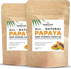 Papaya Seed Powder Capsules – Powerful Papain Supplement with Vitamins A, C, & E & Enzymes for Digestion & Gut Health – 360mg/Serving – 60 Vegan Capsules per Pack (Pack of 2, 60-120 Day Supply)