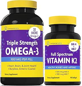 InnovixLabs Vitamin K2 & Triple Omega Sche Full Spectrum Vitamin K2 (90 Softgels) Triple Strength Omega-3 Fish Oil (200 Softgels). Sağlıklı Kemikleri, Sanatları ve Ortakları Destekler. *
