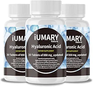 Hyaluronic Acid Supplements, 850mg High Bioavailable Dietary Hyaluronic Acid - Advanced Joint Support with Hydrolyzed Collagen, Turmeric, Glu-cosamine, MSM, Vitamin C – 30 Tablets（Pack of 3）