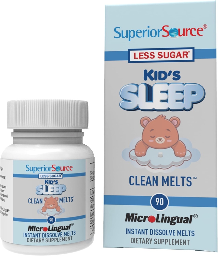 Superior Source Kid's Sleep Clean Melts - Premium Sleep Supplement for Children - Contains Melatonin, L-Theanine & GABA - Less Sugar - Non-GMO, Gluten-Free - 90 MicroLingual Instant-Dissolve Melts