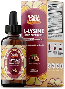 L-Lysine Supplement Liquid Drops | L-Lysine 1000 mg Tincture with Vitamin A, C, and B12 for Yetişkinler & Çocuklar | Immune Support, Skin & Lips Health, Collagen Synthesis | Non-GMO, Vegan, 2 Fl Oz (60 ML)
