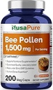 NusaPure Bee Pollen 1500mg 200 Veggie Caps (100% Vegetarian, Non-GMO, Vegan) Naturally Occurring Proteins, Aminoacids
