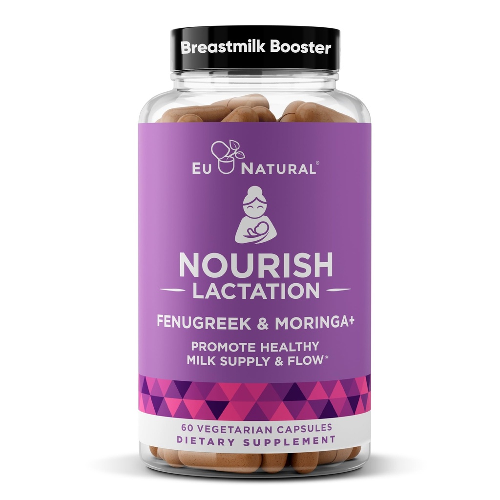 Nourish Lactation Supplement - Postpartum Desteği Sağlıklı Süt Akış & Üretim - Süt Butle, Fennel Tohum & Organik Moringa, 60 Vegan Soft Capsules