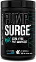 Jacked Factory Pumpsurge Max Stim Free Pre Workout - High-Performance Caffeine Free Pre Workout with L-Citrulline, N03-T Arginine Nitrate & Glutathione - 40 Hizmet, Blue Raspberry