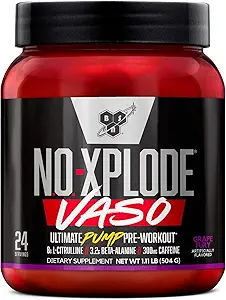 BSN N.O.-XPLODE Vaso Pre Workout Powder με 8g L-Citrulline και 3,2g Beta-Alanine and Energy, Flavor: Grape Fury, 24 Υπηρεσίες