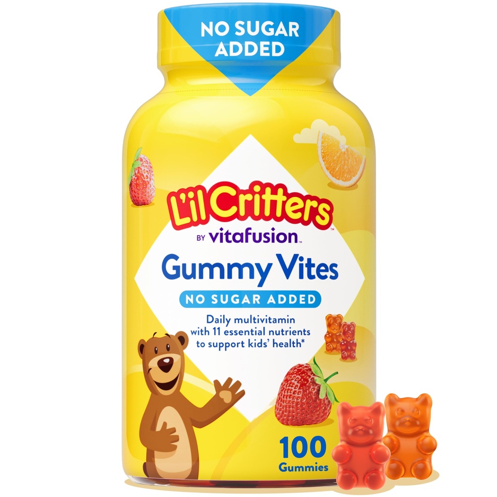 L’il Critters Gummy Vites No Sugar Προστέθηκε Καθημερινή Gummy Πολυβιταμίνη για Ηλικίες 2+ Toddlers & Kids, Βιταμίνη C, D3 για Ανοσοποιητικό, Φράουλα και Πορτοκαλί Γεύσεις, 100 Gummies