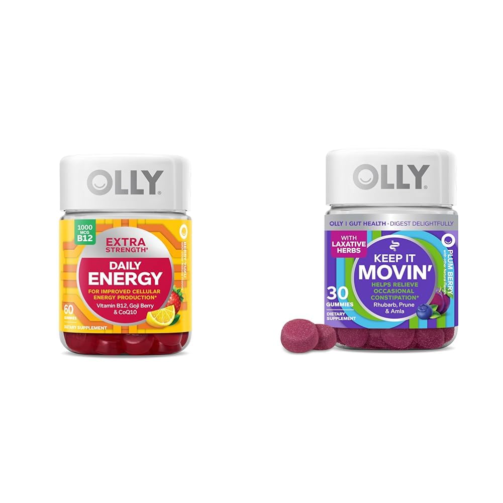 B12, CoQ10, Cut Berry, 60 Count & Keep It Move Constipation Relief Gummy with Rhubarb, Prunes, Amla, 30 Count