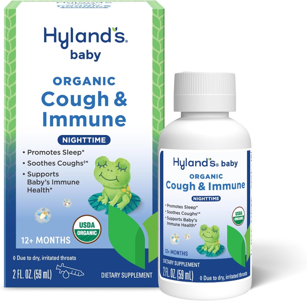 Hyland'ın Baby Organic Cough Syrup ve Immune Support with Agave, Elderberry and Pomegranate, Soothes Cough, and Supports Immunity, Nighttime, 2 Fl. Oz.