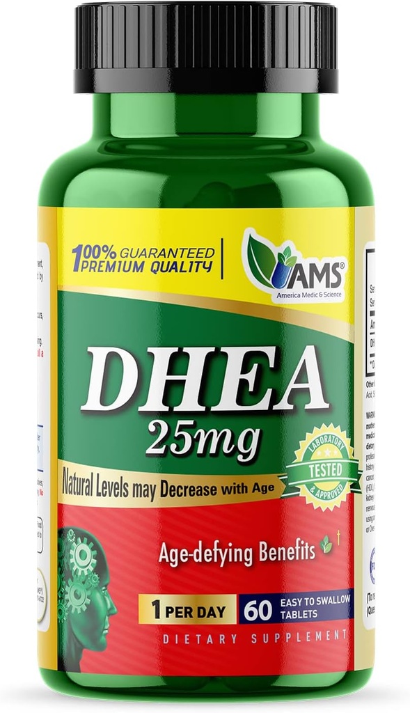 America Medic & Science DHEA 25 mg (60 Tablets) | Dietary Supplement for Men and Women | Immune Support, Hormone Balance, Metabolism Support | Age-Defying Benefits