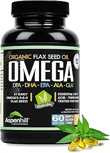 Λάδι σπόρων λιναριού - Omega 3 Super Blend με DPA, EPA, DHA, ALA και GLA με το ιχθυέλαιο, Borage και Organic flax Seed Oil - Πάνω από 2.400 Milligram Strength - Gluten Free - Made in The USA - 60 SoftGels