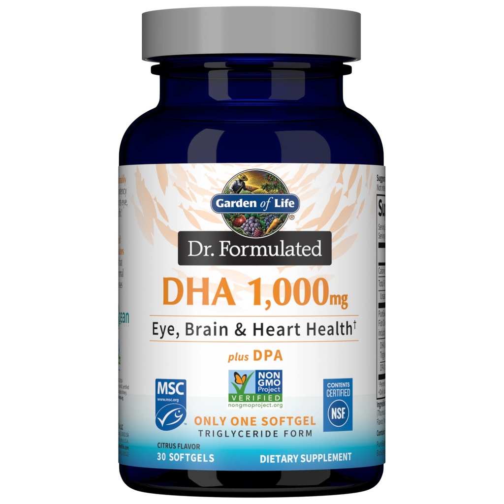 Life Dr. Formulated DHA 1000 mg Fish Oil - Lemon, Daily 1000 mg DHA + DPA in Triglyceride Form, Single Source Omega 3 Supplement for Ultimate Eye, Brain & Heart Health, 30 Softgels