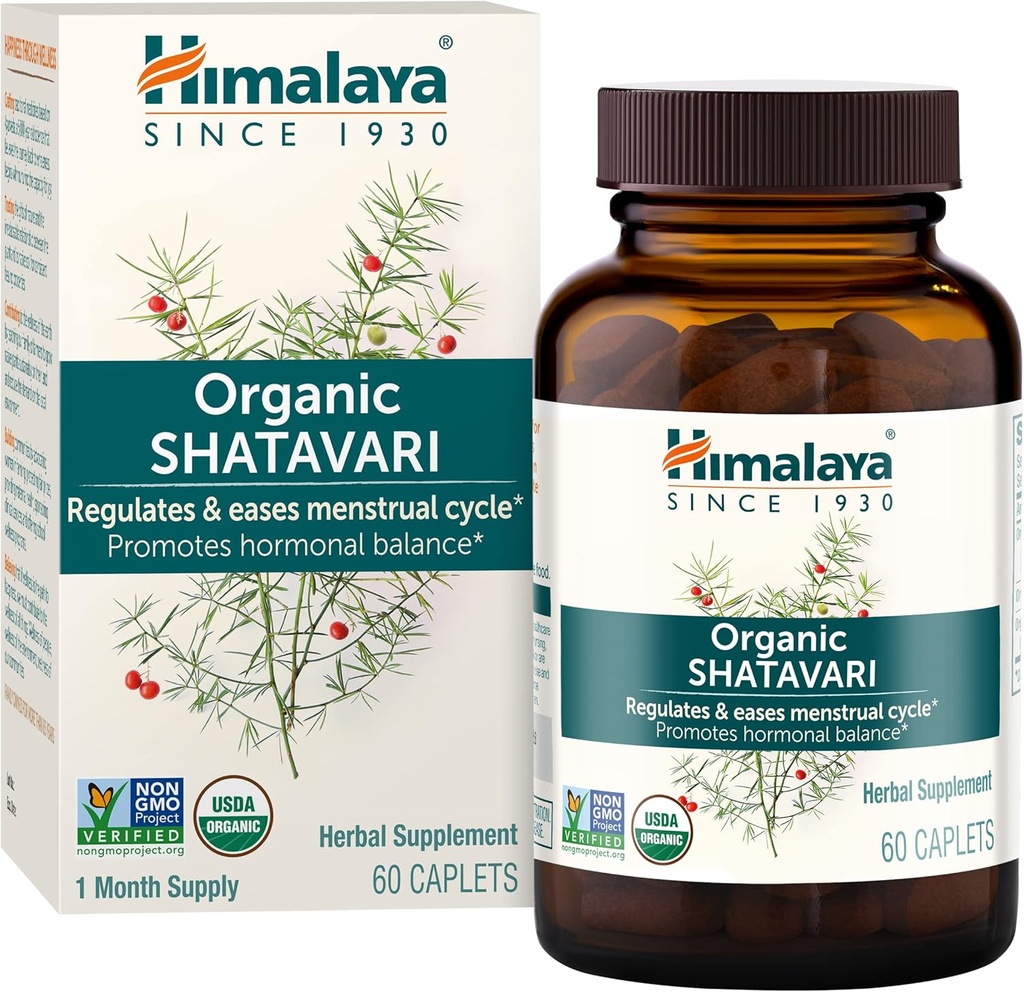 Himalaya Organic Shatavari - Προάγει την ισορροπία ορμονών για τις γυναίκες και την εμμηνορροϊκή ανακούφιση κραμπ - USDA Organic, Vegan, Gluten Free, 1300 mg, 60 Caplets
