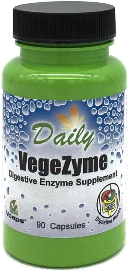 Daily Manufacturing VegeZymeTM Vegetarian Digestive Enzymes (Amylase, Lactase, Protease, Lipase, Cellulase, Bromelain & Papaya)