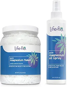 Life-flo Pure Μαγνήσιο Oil Spray 8oz και Μαγνήσιο Fleakes για το μπάνιο 44oz - Χλωριούχο μαγνήσιο από το Seabed Zechstein - Relief and Relaxation Bundle - Καταπραΰνει τους μυς και τις αρθρώσεις - Εγγύηση 60 ημερών