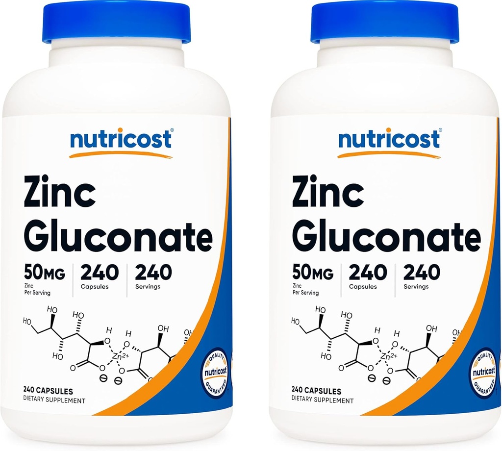 Nutricost çinko Gluconate 240 Veggie Capsules (50 mg) (2 Şişe) - Gluten Free ve Non-GMO
