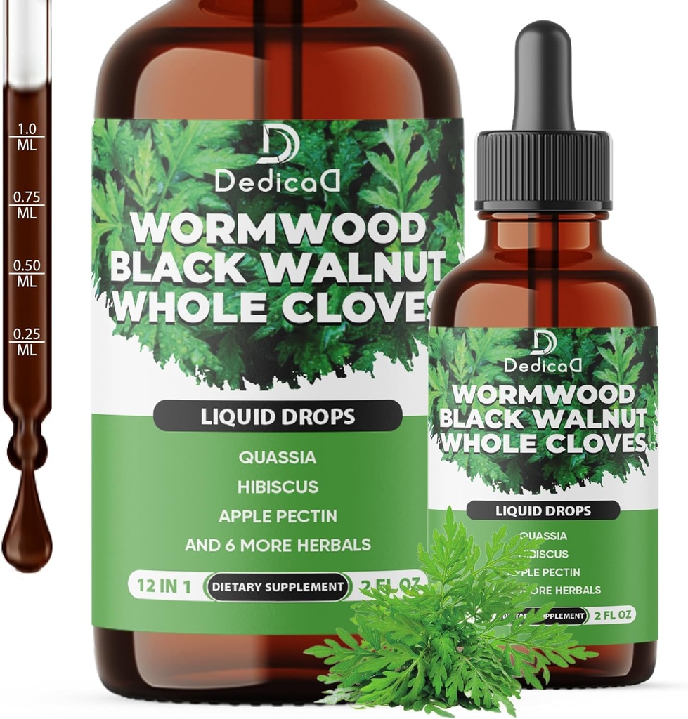 12in1 Wormwood Liquid Drops - Black Walnut Wormwood Tincture Sıvı Tüm Cloves ve 9 More Herbs - 60 Gün Supply