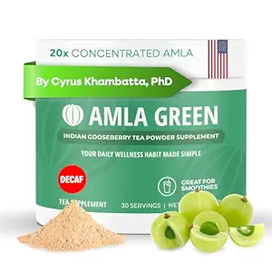 Amla Toz & Decaf Green Tea Superfood Supplement, 20x Ultra Yoğun Amla, Antioksi Desteği, Oolong Çay ve Hint Gooseberries, Organik, Vegan, Decaf, 30 Hizmet